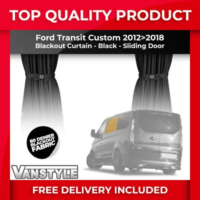 Fits Ford Transit Custom 12>18 Blackout Fabric Sliding Door Window Curtain Black • £30.59